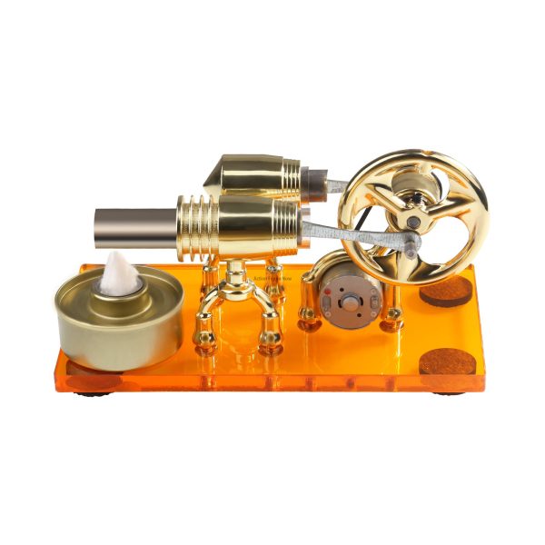 Stirling Engine: ??-Shape Hot Air External Combustion Physics Model with LED and Light Bulb