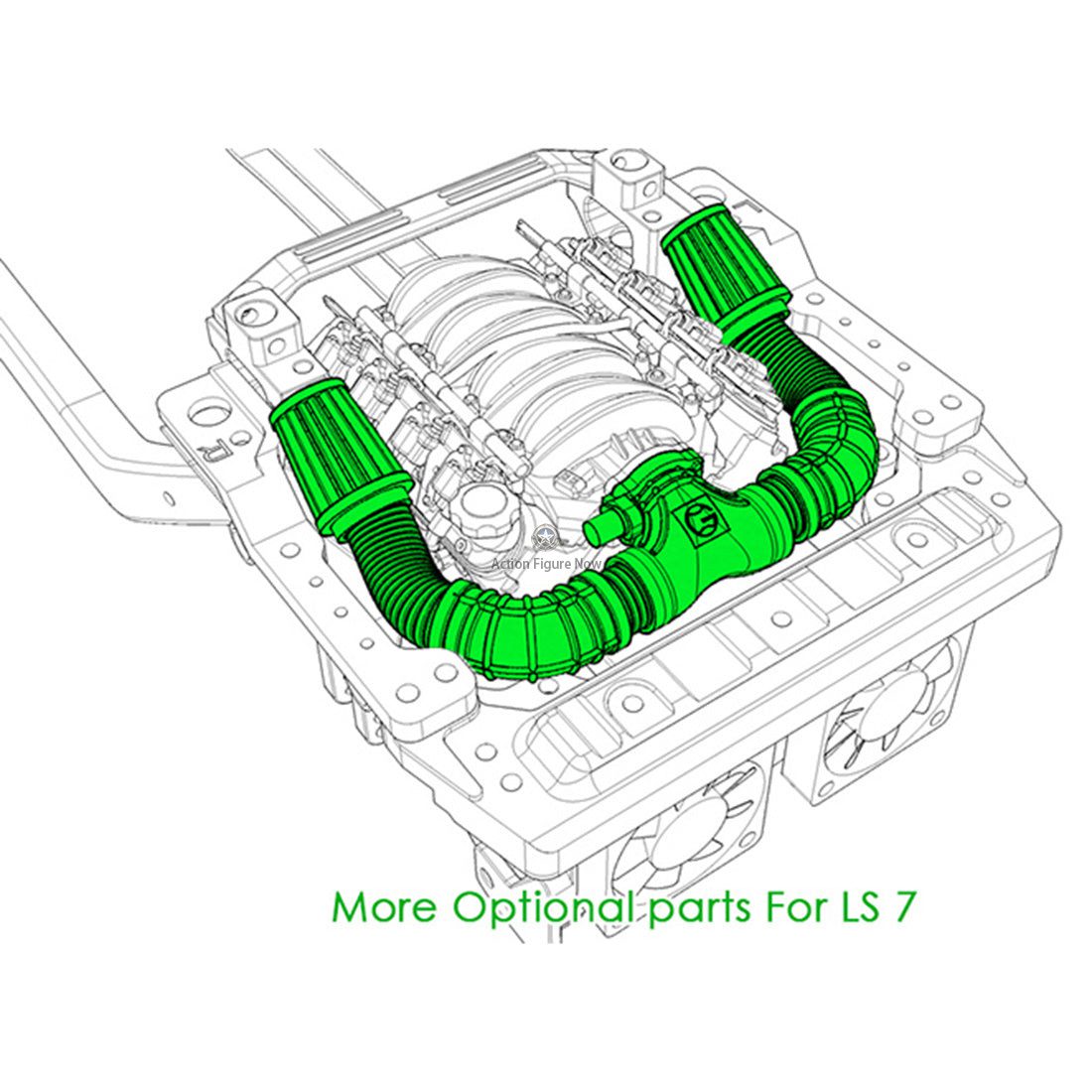V8 RC Engine Cooling Fan Kit with Radiator, Motor, and Hood for 1/10 Scale Cars (GRC LS7 Motor)