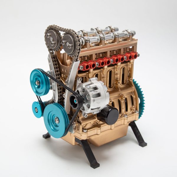 TECHING L4 Clear Acrylic Engine Model - Assembled Version - Fully Functional 4 Cylinder Car Engine Model for Gift or Collection