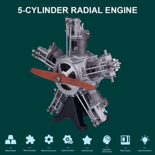 5-Cylinder Radial Engine Model Kit (Working Model) - 1:6 Scale Metal Assembly with 250+ Pieces