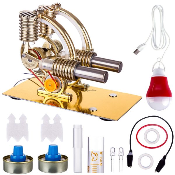 L-Shape Two-Cylinder Stirling Engine Generator with Lamp