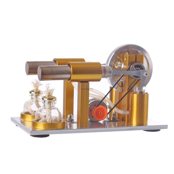 2-Cylinder Metal Stirling Engine Model - Science Experiment & STEM Educational Toy