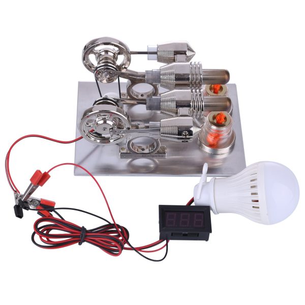 2-Cylinder Stirling Engine Model with Voltage and Digital Display Meter - Educational and Demonstrative Toy