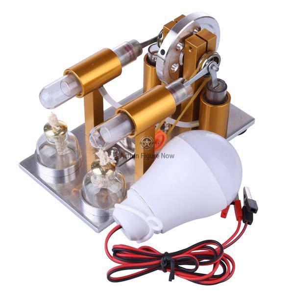 2-Cylinder Stirling Miniature Engine Model for Educational and Demonstrative Purposes with Working Bulb