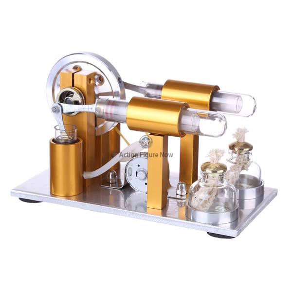 2-Cylinder Stirling Engine Physics Experiment Kit with Education Bulb