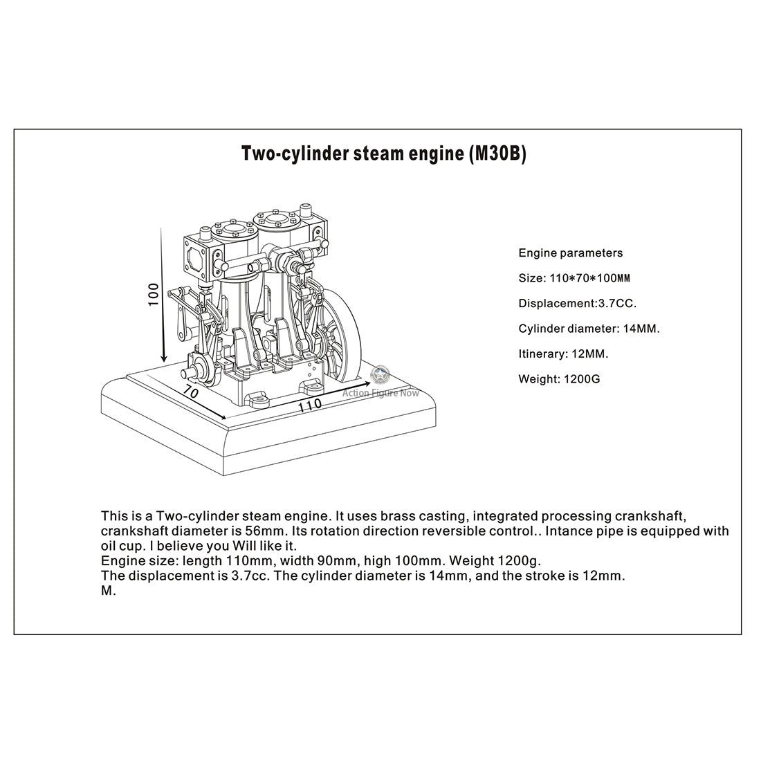 3.7CC Retro Vertical Reciprocating Double-Acting Model Steam Engine with 200ml Steam Boiler 3.7CC Retro Vertical Reciprocating Double-Acting Model Steam Engine with 200ml Steam Boiler