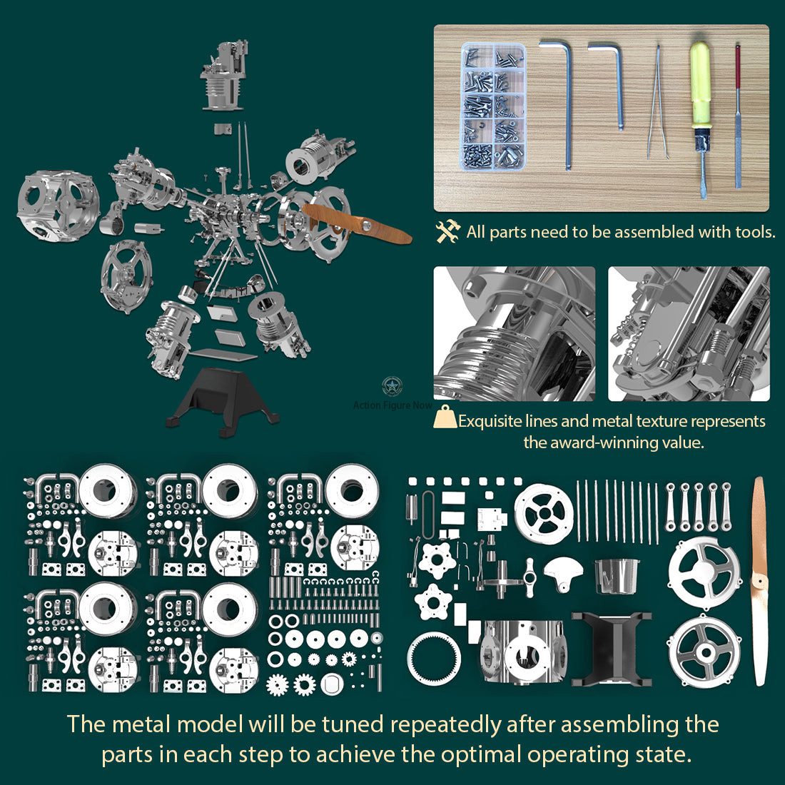 5-Cylinder Radial Engine Model Kit (Working Model) - 1:6 Scale Metal Assembly with 250+ Pieces 5-Cylinder Radial Engine Model Kit (Working Model) - 1:6 Scale Metal Assembly with 250+ Pieces