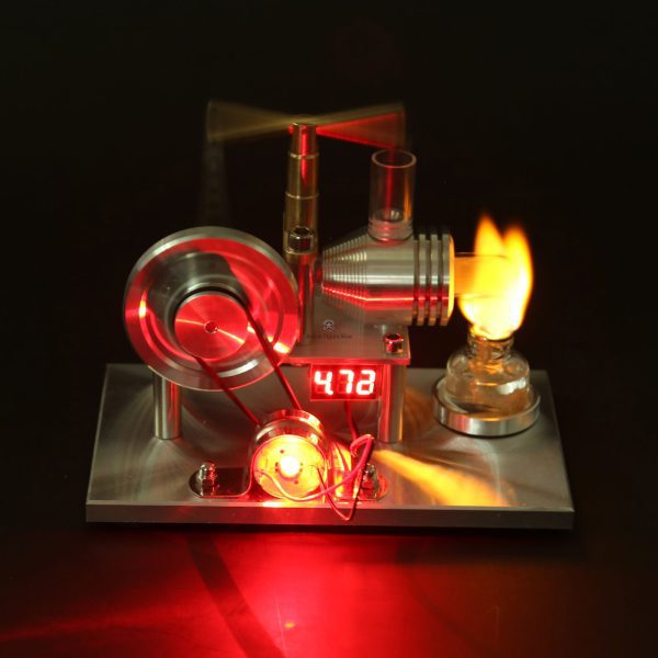 Custom Balance Type Hot Air Stirling Engine Generator Model with Voltage Digital Display Meter and LED Bulb