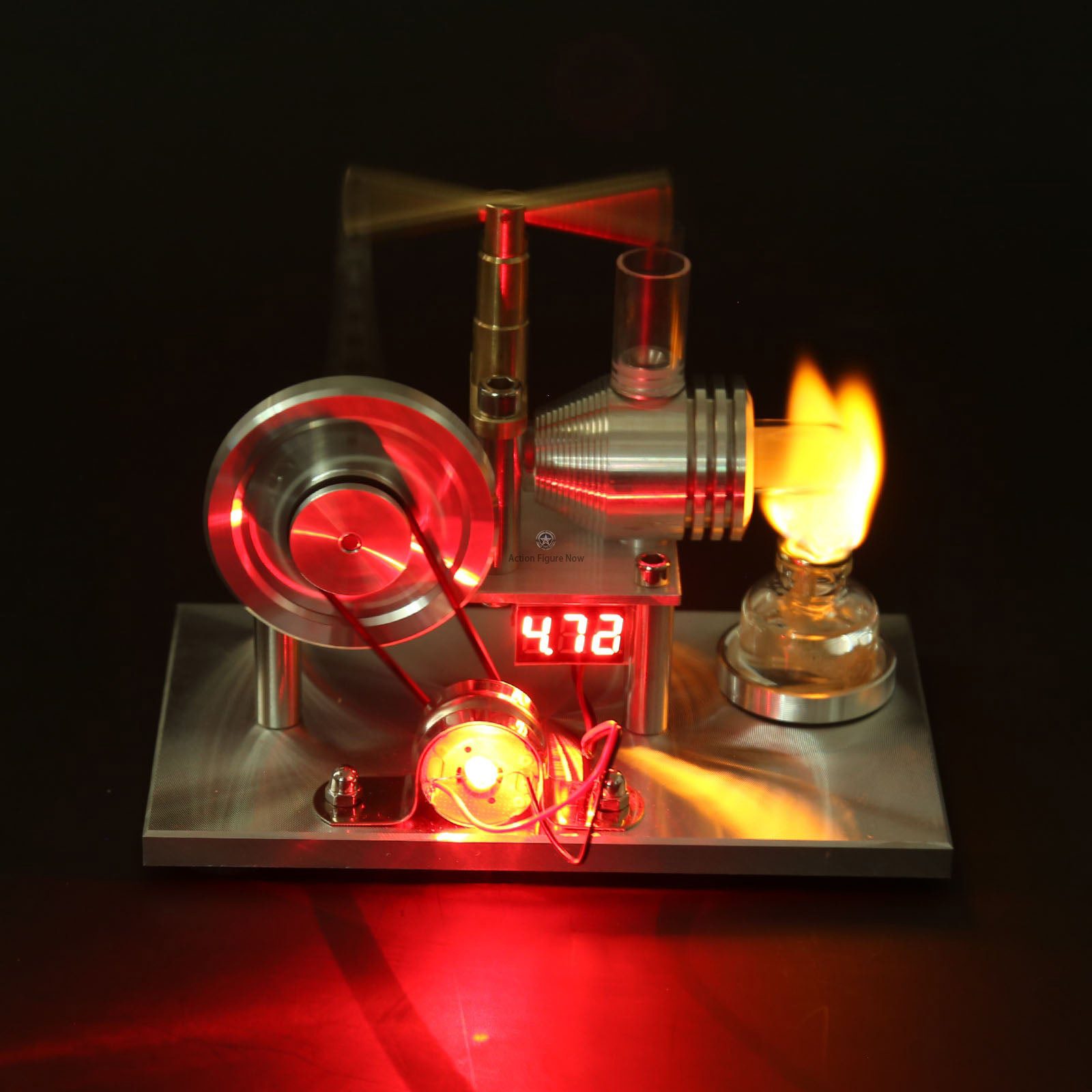Custom Stirling Engine Generator Model with Voltage Digital Display and LED Bulb Custom Stirling Engine Generator Model with Voltage Digital Display and LED Bulb
