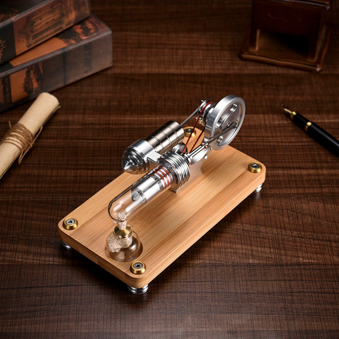 Single Cylinder Stirling Engine Model with LED Light for Science Experiments and Teaching Single Cylinder Stirling Engine Model with LED Light for Science Experiments and Teaching