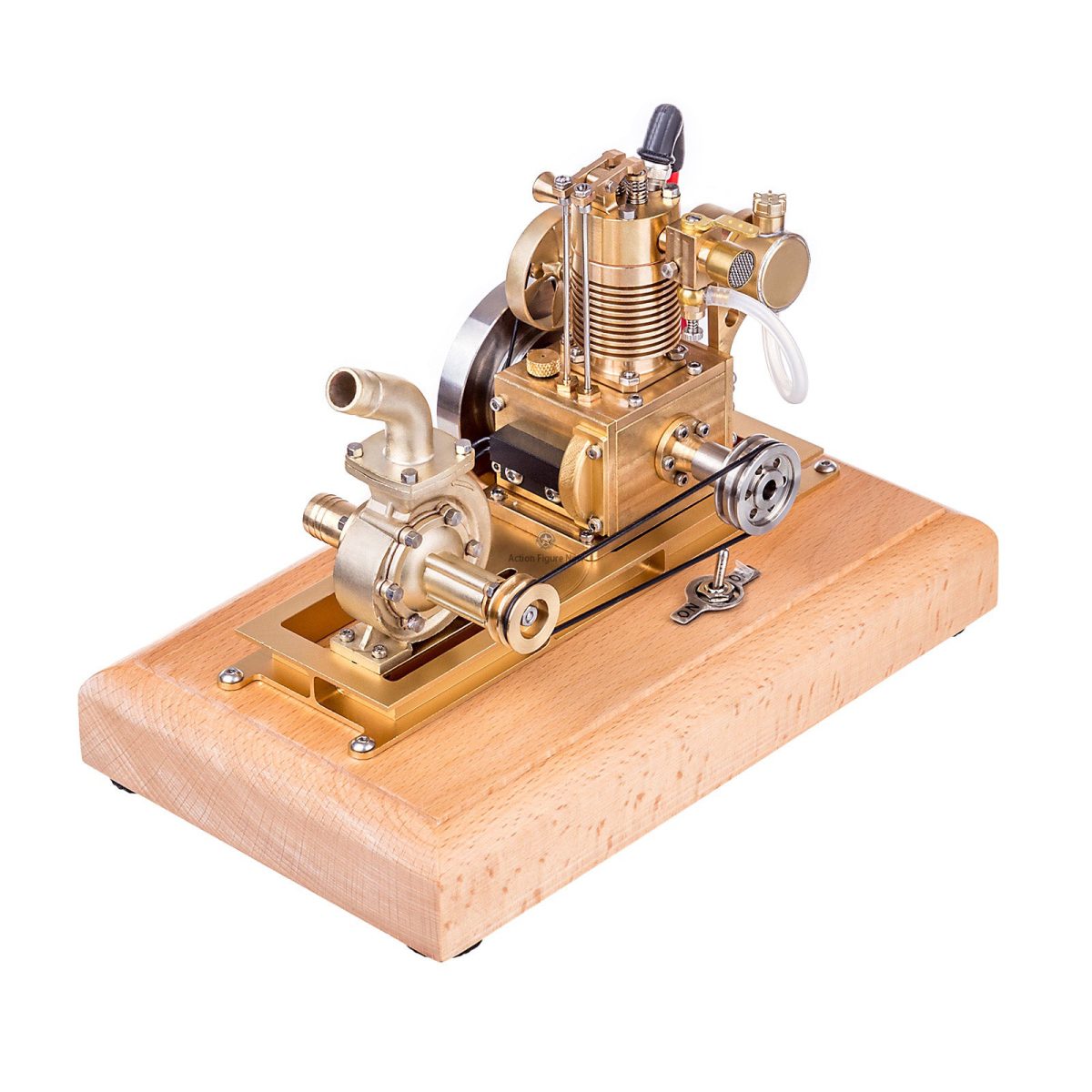 M16B 1.6cc Mini 4-Stroke Gas Engine Model, Horizontal Air-Cooled, Single Cylinder Internal Combustion Engine with Wooden Base