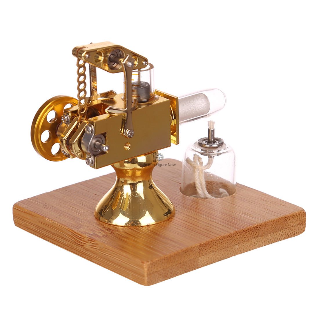 Mini Stirling Engine Model with Quartz Hot Cylinder & Solid Wood Base (Golden) Mini Stirling Engine Model with Quartz Hot Cylinder & Solid Wood Base (Golden)