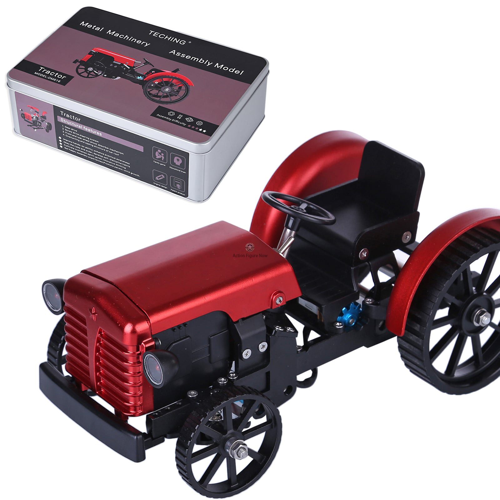Teching Mini RC Tractor Assembly Kit: Educational Metal RC Hobby Model in Red Teching Mini RC Tractor Assembly Kit: Educational Metal RC Hobby Model in Red