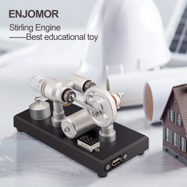 ENJOMOR Gamma-Type Hot Air Stirling Engine External Combustion Model with LED Lights, Voltage Digital Model Toy