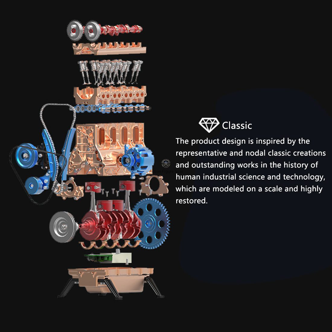 Teching Engine Assembly Kit: Full Metal 4-Cylinder Car Engine Building Kit for STEM Education and Gift Collection - Enginediy