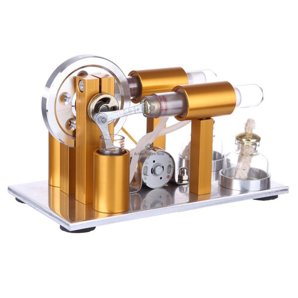 Stirling Engine Model: Two-Cylinder Physics Experiment and Generator