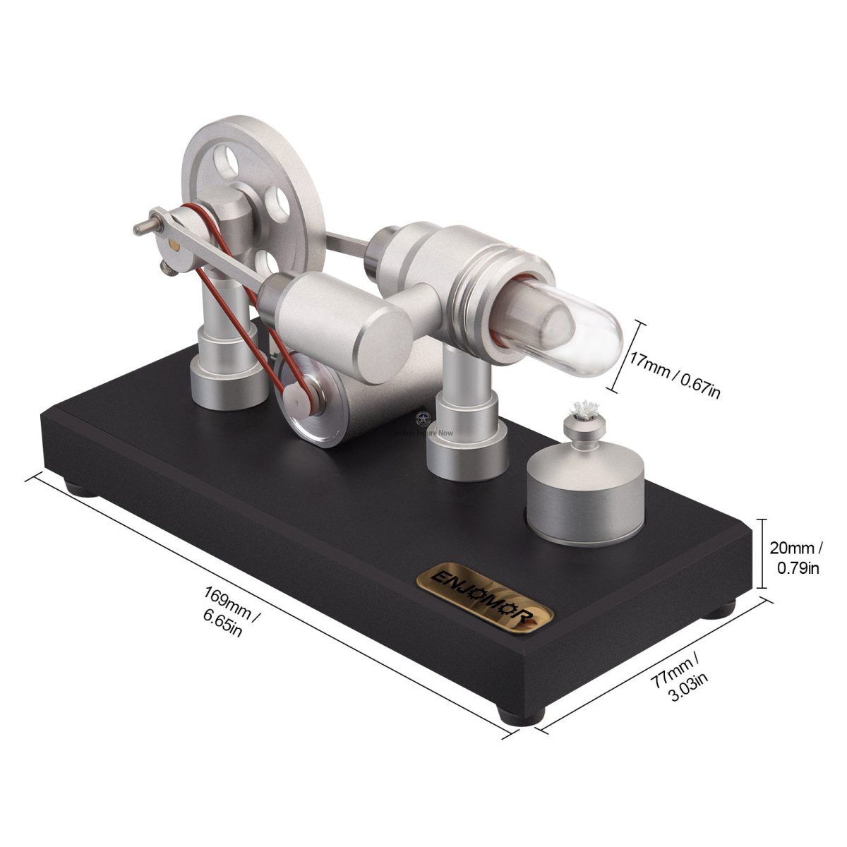 Gamma-Type Hot-Air Stirling Engine Model with LED Lights, Voltage Display, and Digital Features