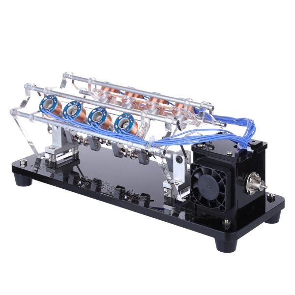 V8 Electromagnetic Engine - 8 Coils, 4W, High-Speed V-Shaped Car Engine Model for Showpiece or Educational or Hobby Purposes