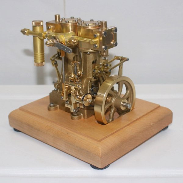 M30 3.7cc Mini Retro Vertical Double-Cylinder Reciprocating Double-Acting Steam Engine Model with Speed Reducer
