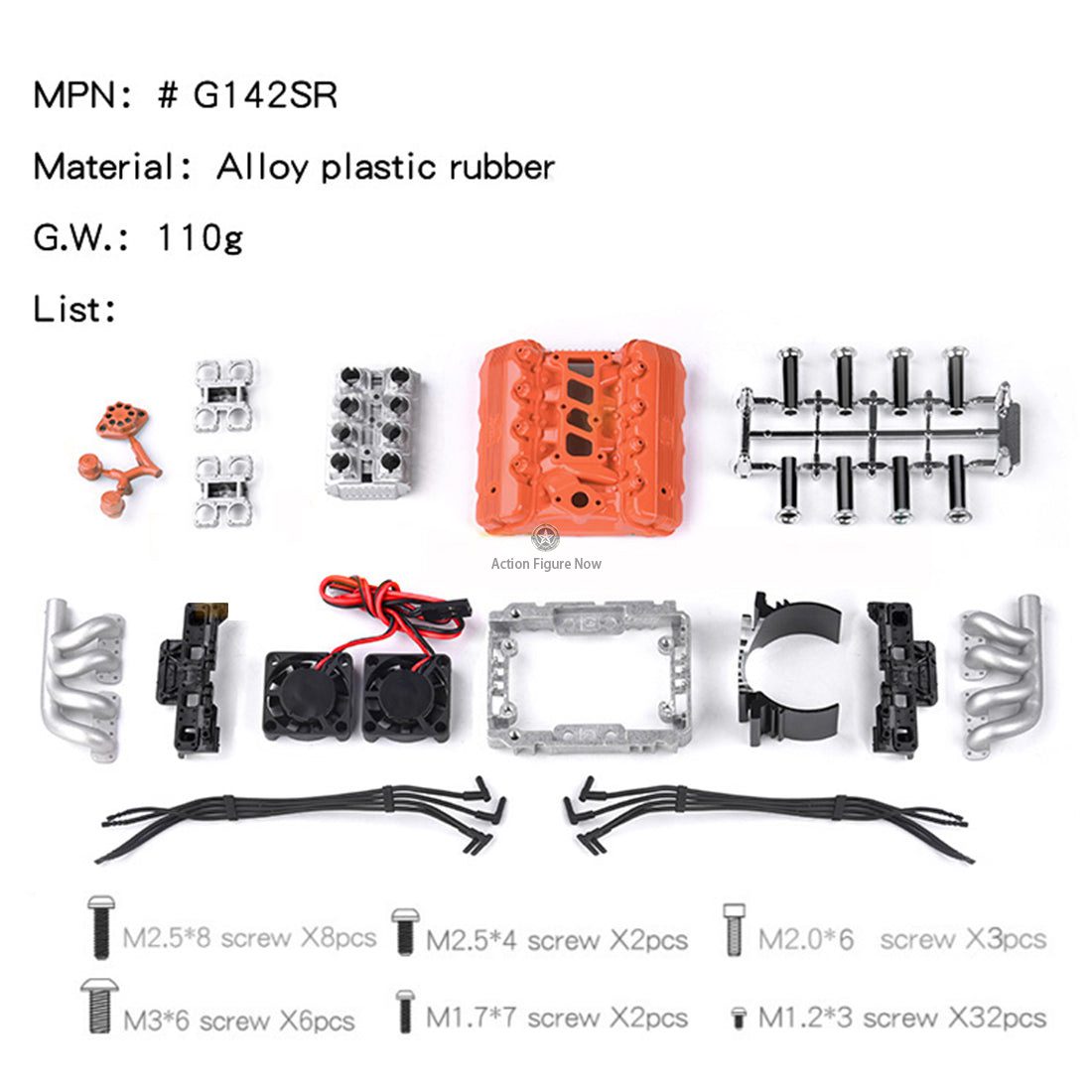 V8 Engine Model Kit with Hood, Fan, Radiator, Intake, and Motor for 1/10 RC Cars (GRC FST Motor Compatible) V8 Engine Model Kit with Hood, Fan, Radiator, Intake, and Motor for 1/10 RC Cars (GRC FST Motor Compatible)