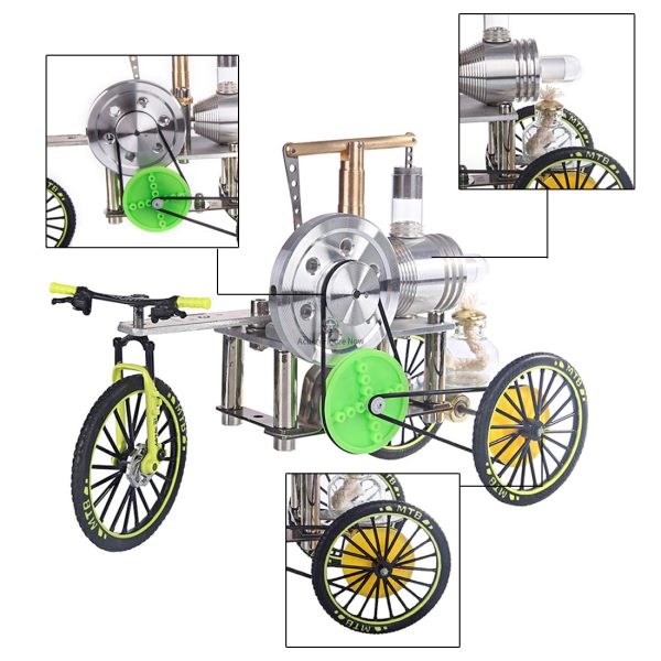 ENJOMOR Stirling Engine Tricycle: Walkable, Manually Steerable Car Model Toy