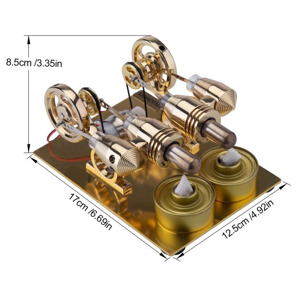 4-Cylinder Hot Air Stirling Engine Generator Model with LED Light Bulb and Voltmeter - STEM Toy