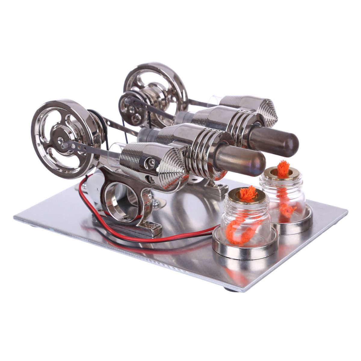 2-Cylinder Stirling Engine Model with Digital Voltage Display, LED Bulb, and Physical Experiment Toy for STEM Education