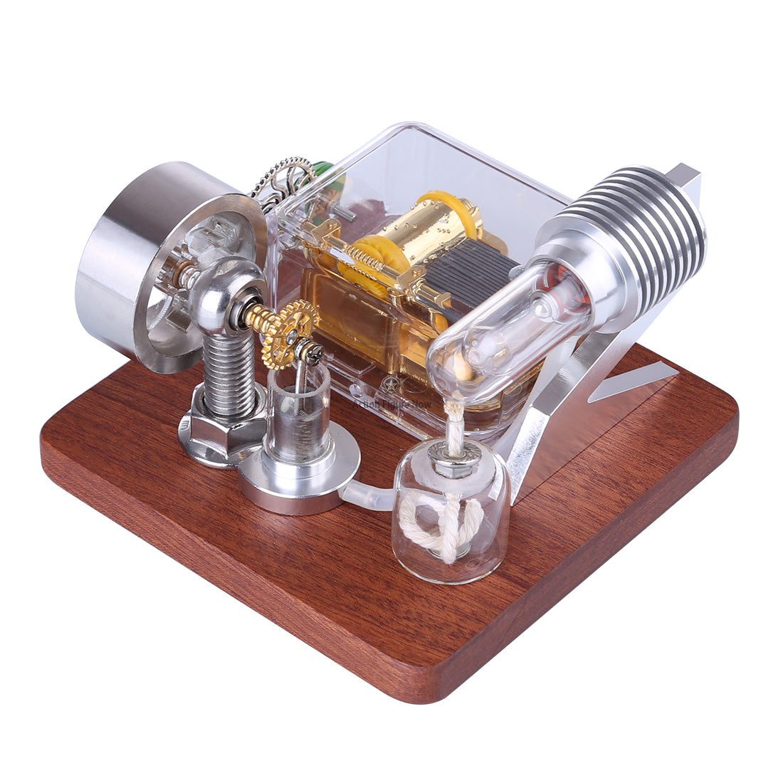 Stirling Engine Model with Rotating Mechanical Music Box STEM Educational Toy