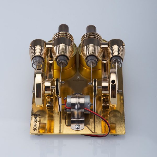 ENJOMOR Stirling Engine Generator - 4 Cylinder External Combustion Engine Model with Light Bulb and Voltmeter