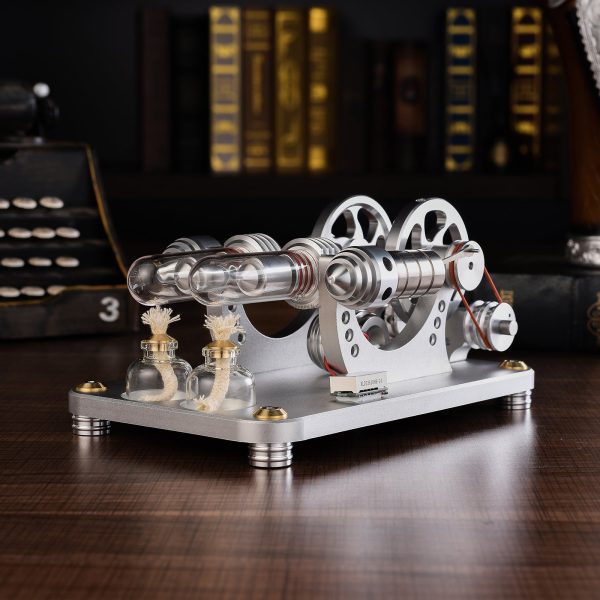 ENJOMOR 2-Cylinder Stirling Engine Model with Voltage Meter and LED Light Bulb - Educational STEM Toy