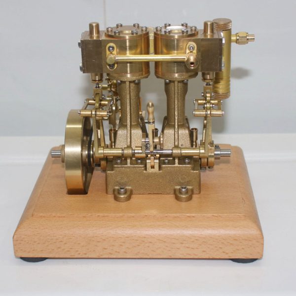 M30 3.7cc Vintage Twin Cylinder Vertical Reciprocating Double-Acting Steam Engine Model with Speed Reducer