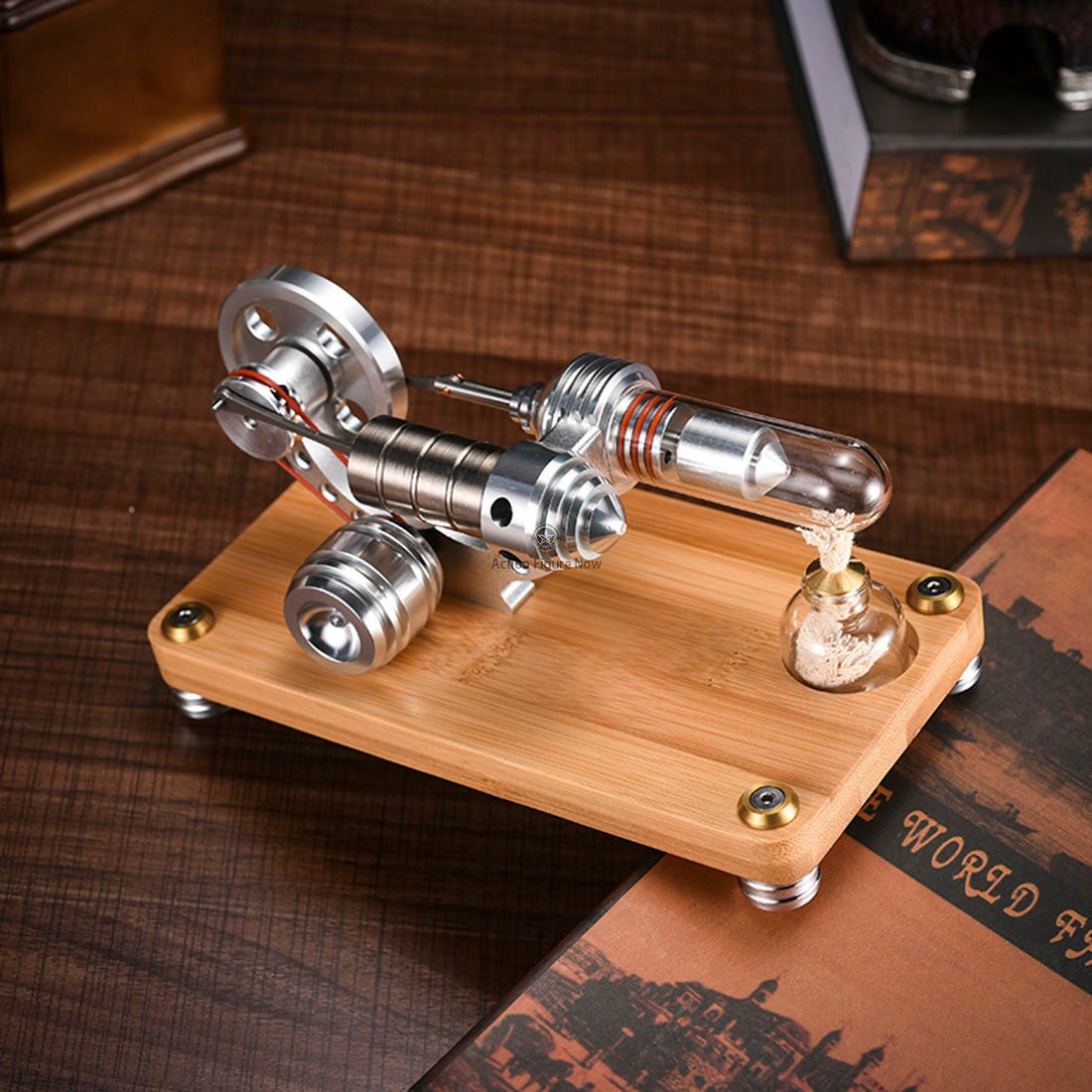 Single Cylinder Stirling Engine Model with LED Light for Science Experiments and Teaching
