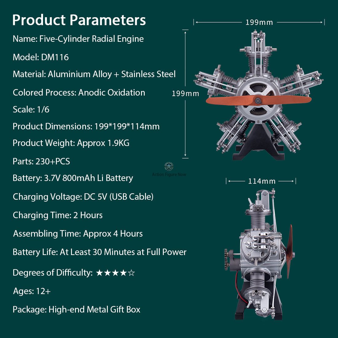 5-Cylinder Radial Engine Model Kit (Working Model) - 1:6 Scale Metal Assembly with 250+ Pieces 5-Cylinder Radial Engine Model Kit (Working Model) - 1:6 Scale Metal Assembly with 250+ Pieces