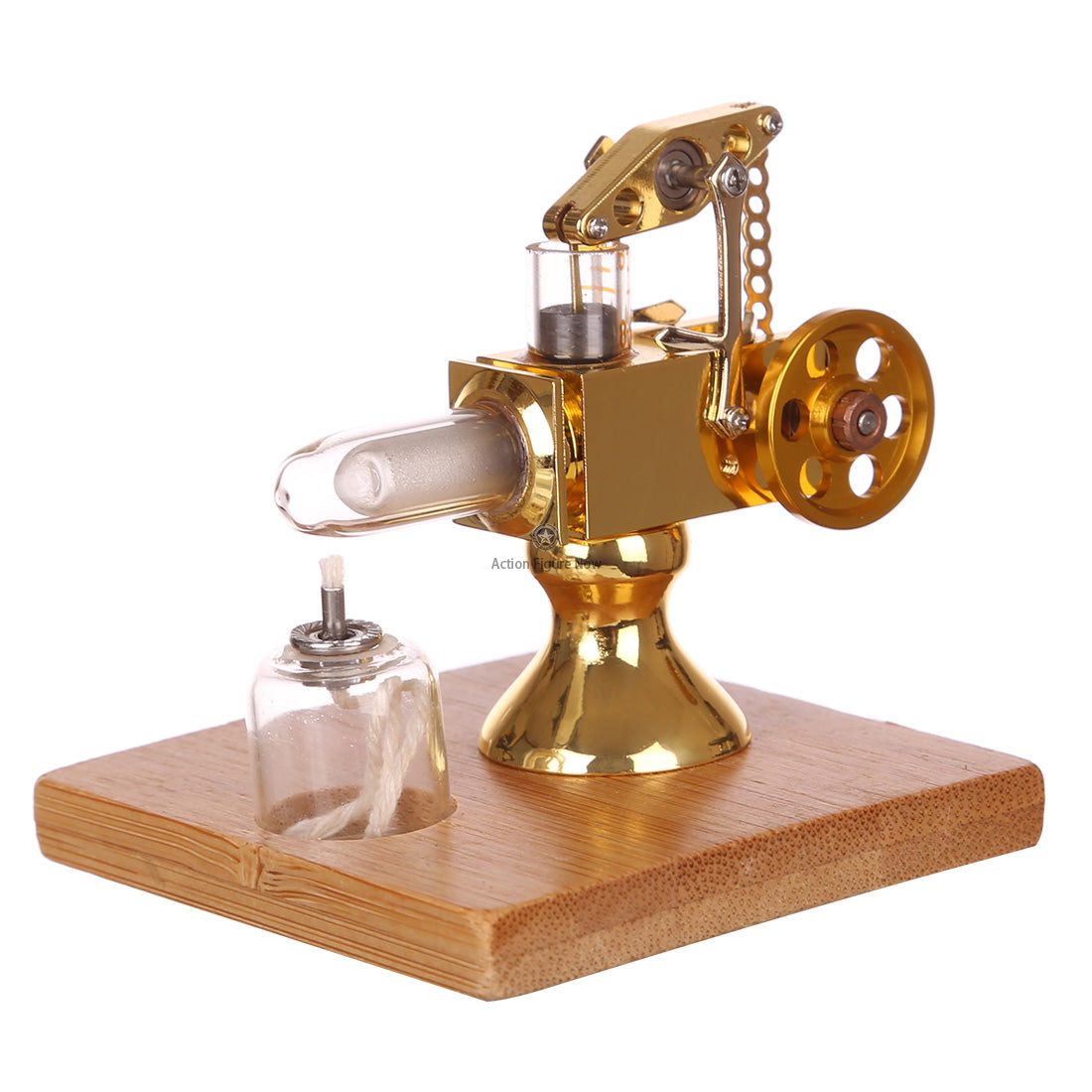 Mini Stirling Engine Model with Quartz Hot Cylinder & Solid Wood Base (Golden) Mini Stirling Engine Model with Quartz Hot Cylinder & Solid Wood Base (Golden)