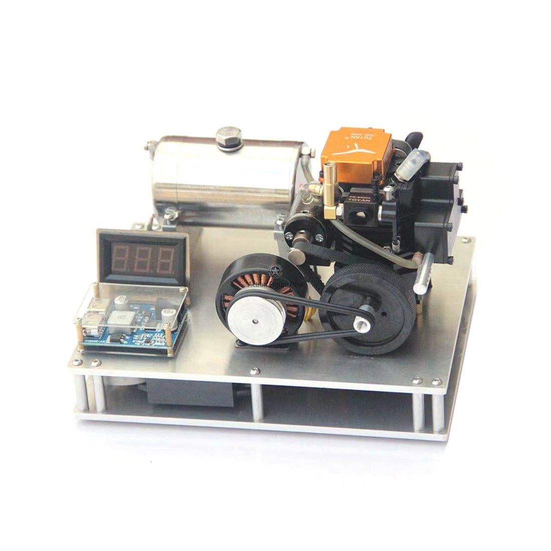 Assembled Single-Cylinder 4-Stroke Gasoline Generator Engine Model with Digital LCD Voltage Display and 12V/5V Dual USB Voltage Regulator, 1-Touch Electric Start