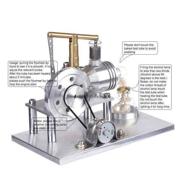 2-Cylinder Stirling Engine Model with Digital Voltage Display, LED Bulb, and Physical Experiment Toy for STEM Education