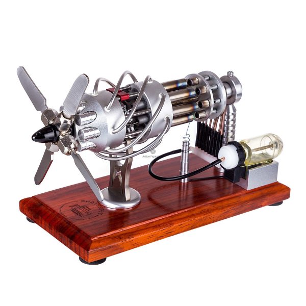Enginediy 16-Cylinder Swash Plate Stirling Engine Generator with Digital Voltage Display and LED Lights