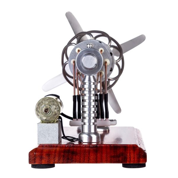 Enginediy 16-Cylinder Swash Plate Stirling Engine Generator with Digital Voltage Display and LED Lights