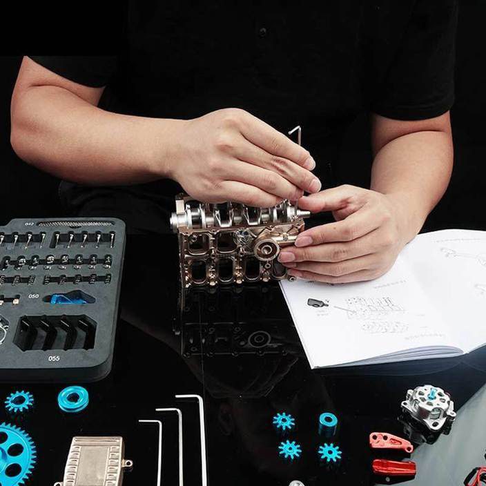 TECHING L4 Miniature DIY Engine Kit - Build Your Own Full Metal 4-Cylinder Model Engine TECHING L4 Miniature DIY Engine Kit - Build Your Own Full Metal 4-Cylinder Model Engine