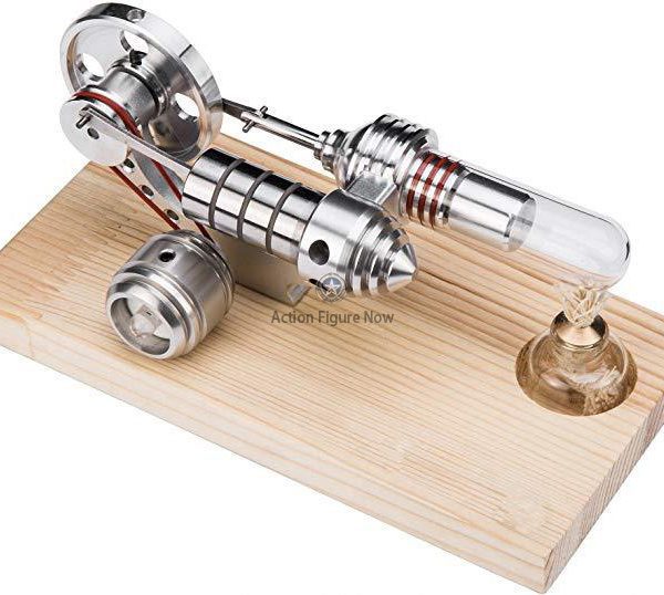 Hot Air Stirling Engine with Wooden Base and Dynamic LED Lighting Demonstrator