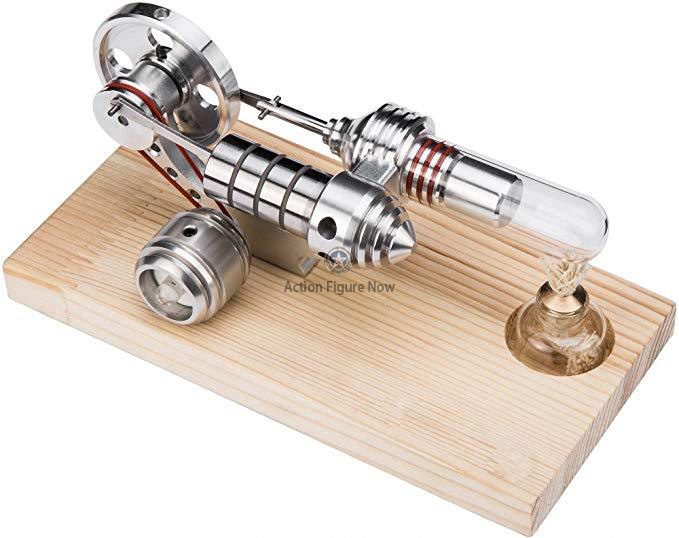 Hot Air Stirling Engine with Wooden Base and Dynamic LED Lighting Demonstrator