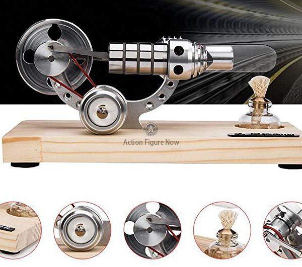 Hot Air Stirling Engine with Wooden Base and Dynamic LED Lighting Demonstrator