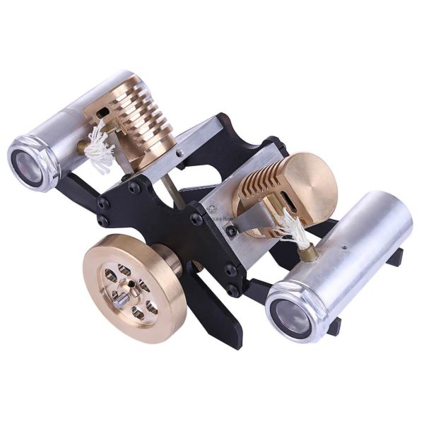 V-Shape 2 Cylinder Metal Stirling Engine Model Kits for Science Education Hobby Collection