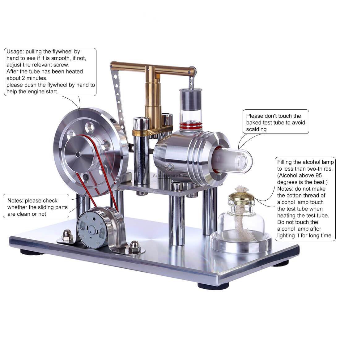 Stirling Engine Generator Kit with Colorful LED Lights - Enginediy