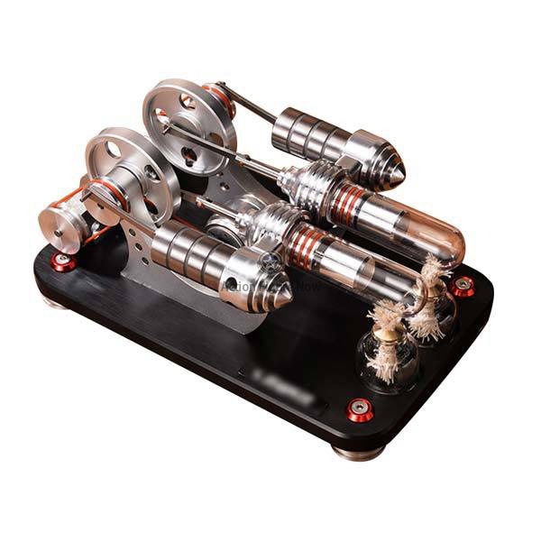 Stirling Engine Kit: Two-Cylinder Stirling Engine with Electrical Generator, Ideal for Model Builders and Educational Collections