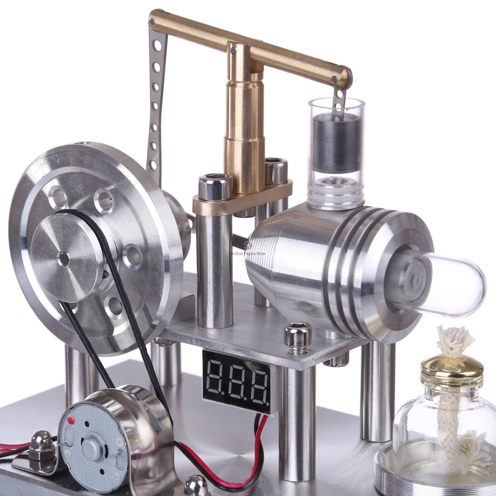 Custom Stirling Engine Generator Model with Voltage Digital Display and LED Bulb Custom Stirling Engine Generator Model with Voltage Digital Display and LED Bulb