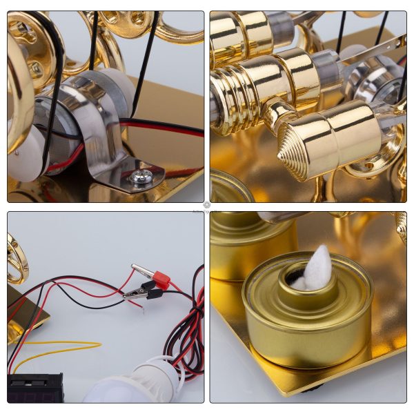 ENJOMOR Paratactic-Cylinder Stirling Engine Generator with Built-in Bulb and Voltmeter for Educational Science STEM Learning