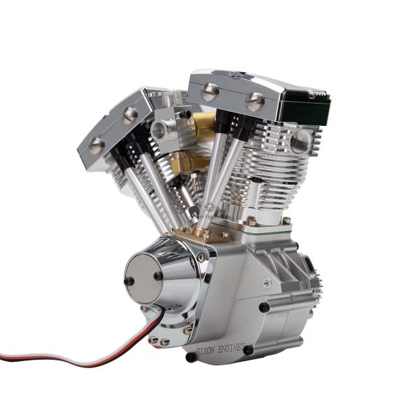 CISON FG-VT157 15.7cc Gasoline V-Twin Shovelhead Engine with Enhanced Kick Starter Assembly and Mounting Base - Convenient Single Key Electric Start Capability