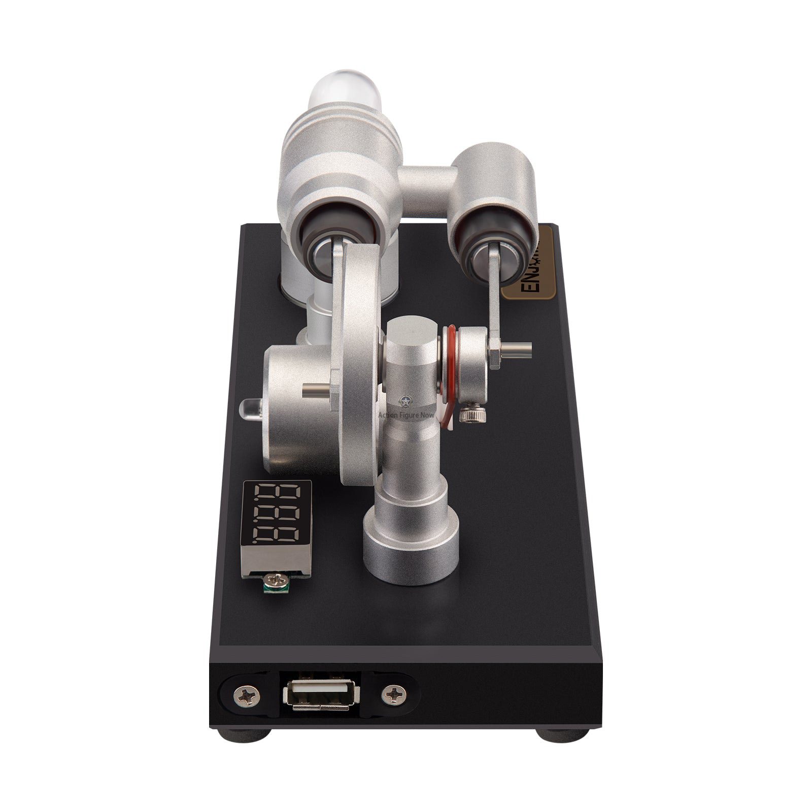 Gamma-Type Hot-Air Stirling Engine Model with LED Lights, Voltage Display, and Digital Features