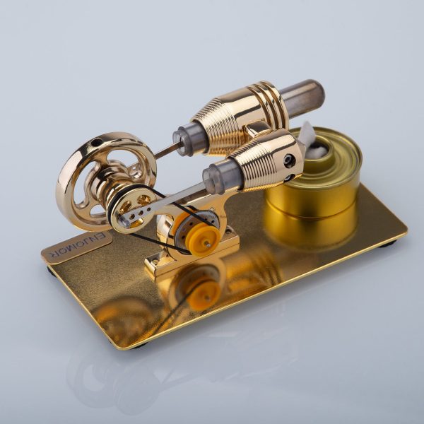 ENJOMOR Gamma-Type Stirling Engine Model External Combustion Engine, Mini Electric Generator with LED Light and Bulb - STEM Toy